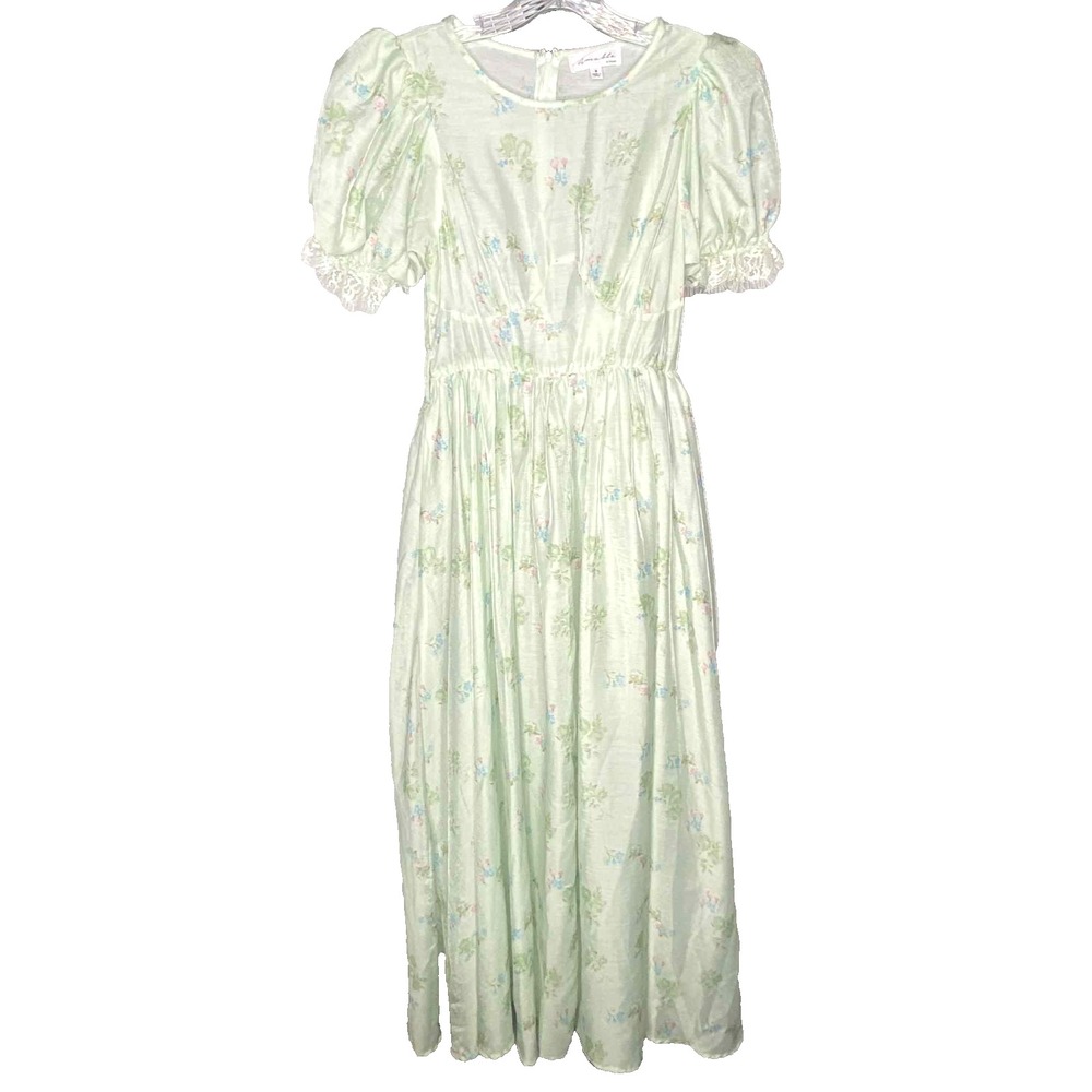 Anthropologie Amable by Mable dress size Small green floral Bridgerton regency
